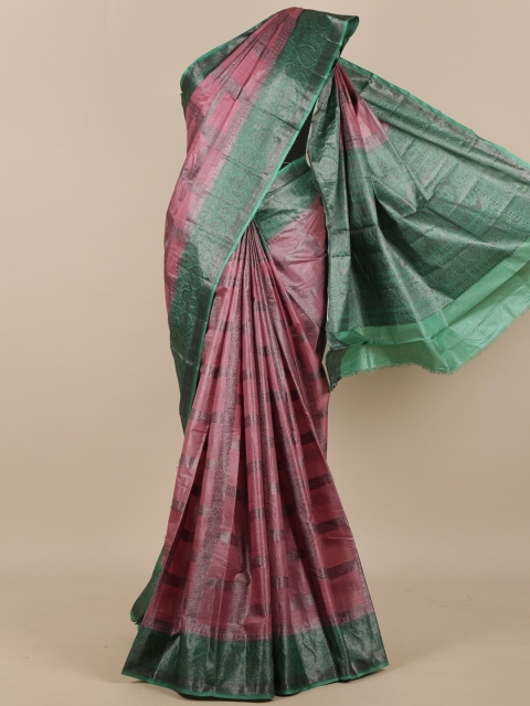 

Pothys Pink & Green Ethnic Motifs Zari Pure Silk Tussar Saree