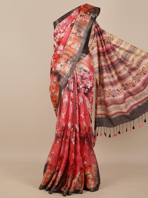

Pothys Pink & Grey Floral Printed Matka Pure Silk Saree