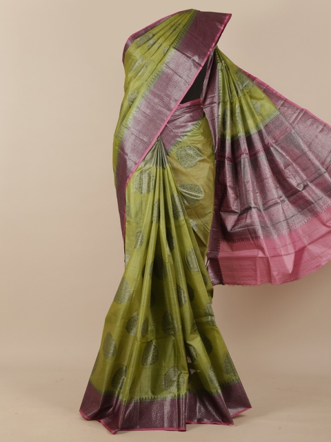 

Pothys Lime Green & Purple Ethnic Motifs Pure Silk Tussar Saree