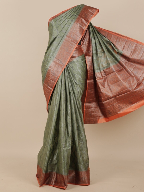 

Pothys Green & Orange Pure Silk Tussar Saree