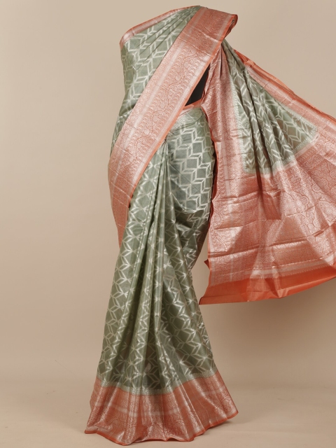 

Pothys Grey & Pink Geometric Zari Woven Design Pure Silk Tussar Saree