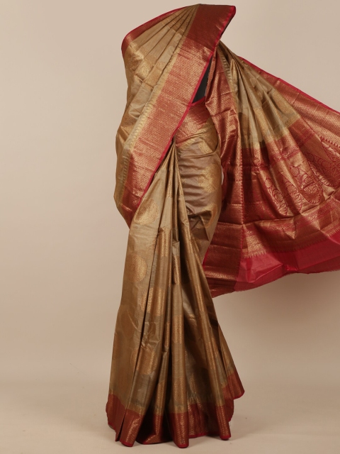 

Pothys Copper-Toned & Pink Ethnic Motifs Pure Silk Tussar Saree