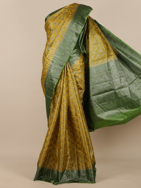 

Pothys Mustard & Green Zari Pure Silk Tussar Saree