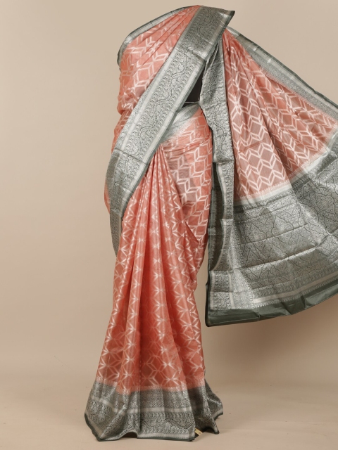 

Pothys Peach-Coloured & Grey Zari Pure Silk Tussar Saree