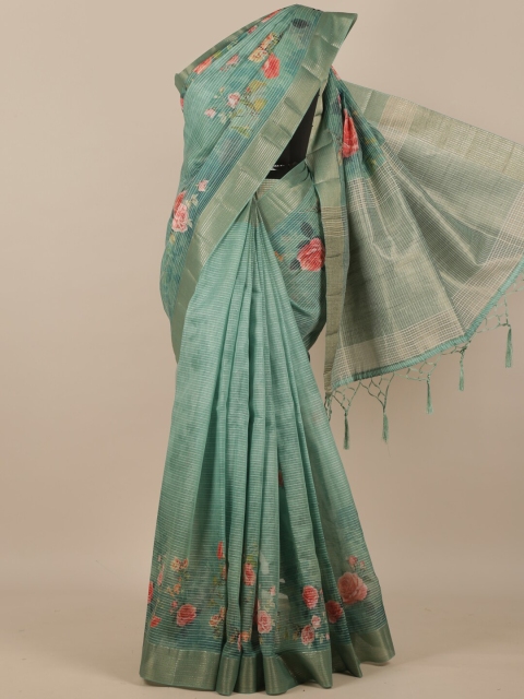 

Pothys Green & Red Floral Zari Pure Silk Saree