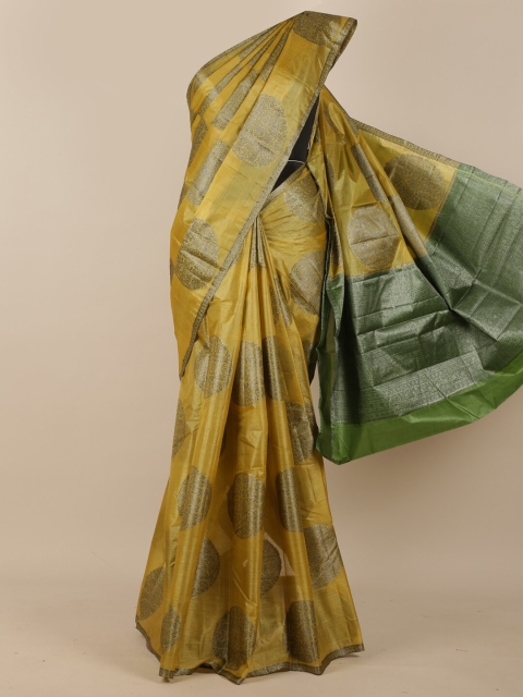 

Pothys Mustard & Gold-Toned Ethnic Motifs Zari Pure Silk Tussar Saree