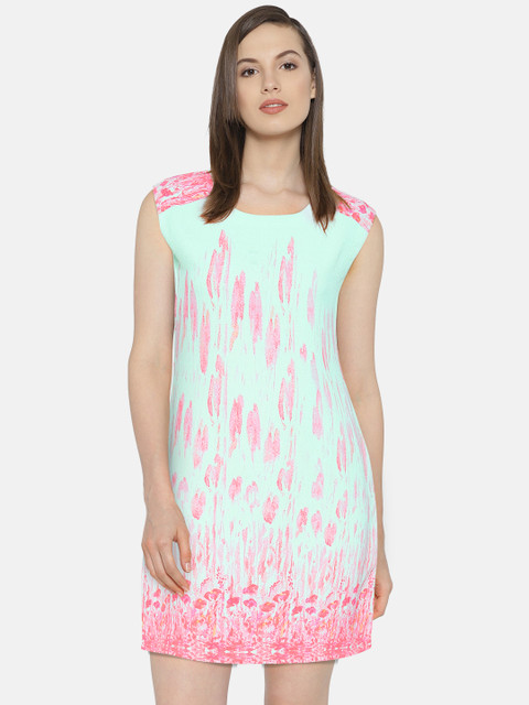 

AND Women Green & Pink Printed A-line Dress
