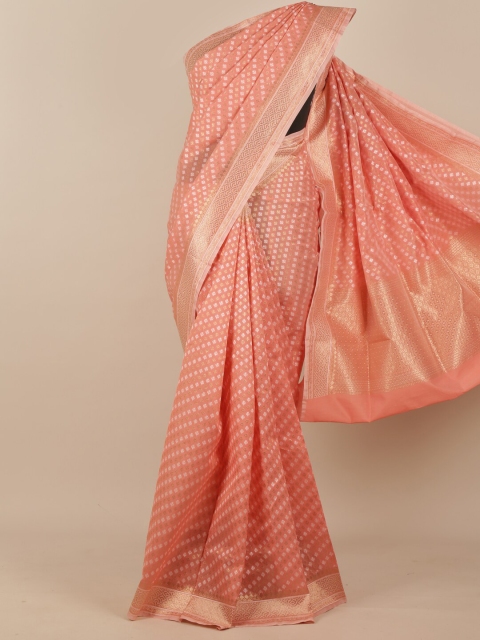 

Pothys Peach-Coloured & White Floral Printed Pure Silk Saree