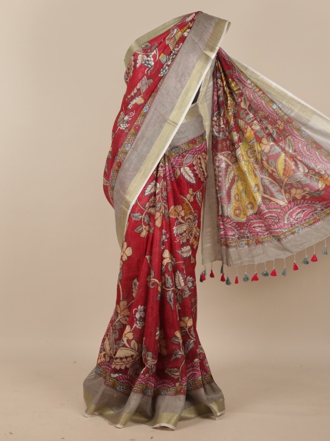 

Pothys Red & Grey Floral Printed Matka Pure Silk Saree
