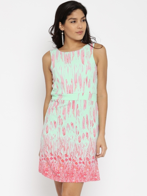 

AND Women Green & Pink Printed A-line Dress