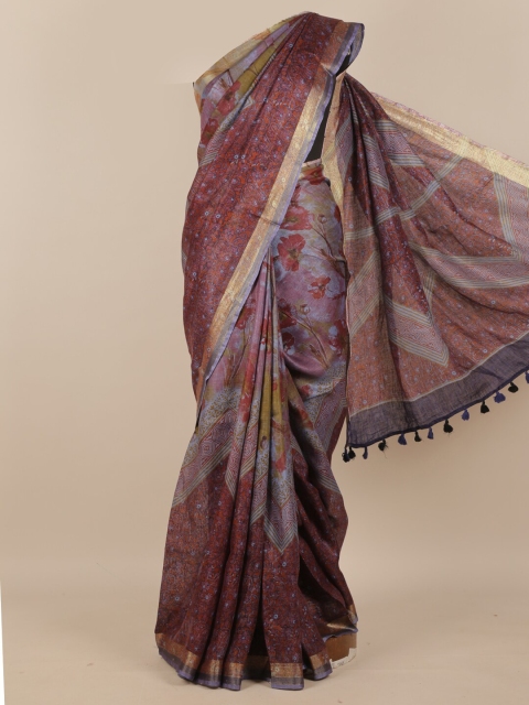 

Pothys Maroon & Purple Floral Zari Pure Silk Saree