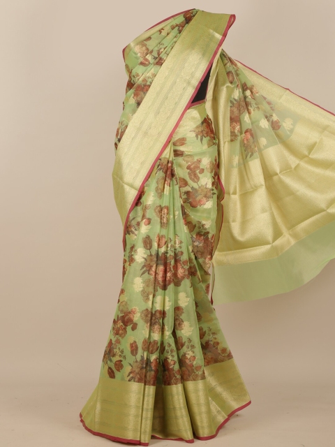 

Pothys Green & Red Floral Printed Zari Pure Kosa Silk Saree