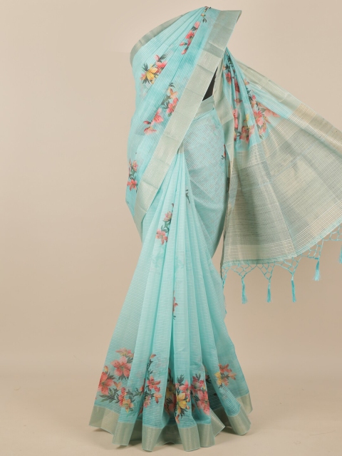 

Pothys Turquoise Blue & Pink Floral Zari Pure Silk Saree