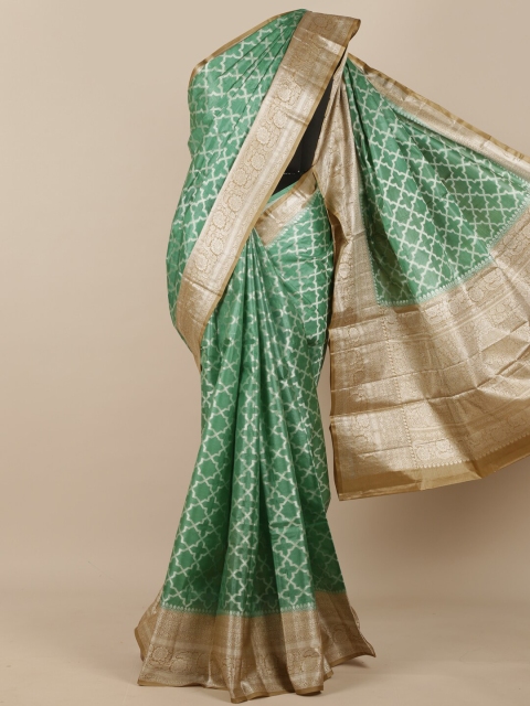 

Pothys Green & Beige Ethnic Motifs Zari Pure Silk Tussar Saree