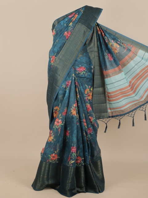 

Pothys Blue & Pink Floral Zari Pure Silk Saree