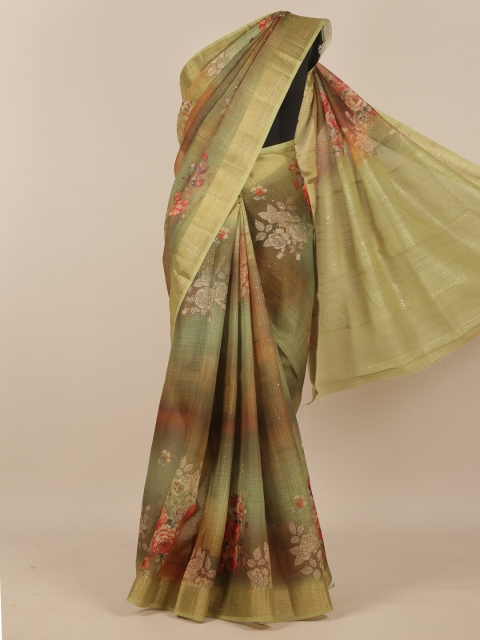 

Pothys Green & Red Floral Beads and Stones Pure Silk Saree