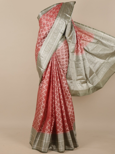 

Pothys Peach-Coloured & Green Zari Woven Design Pure Silk Tussar Saree