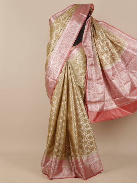 

Pothys Tan & Coral Zari Pure Silk Tussar Saree
