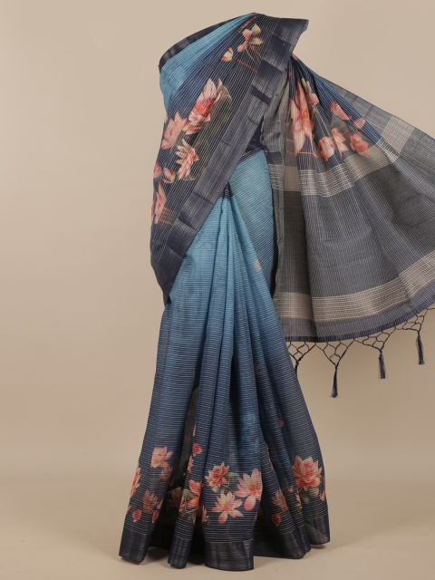 

Pothys Blue & Peach-Coloured Floral Zari Pure Silk Saree