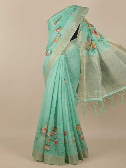 

Pothys Green & Gold-Coloured Floral Printed Phulkari Pure Silk Saree