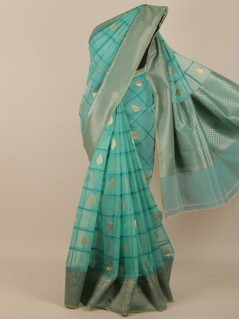

Pothys Blue & Gold-Toned Woven Design Zari Pure Silk Saree