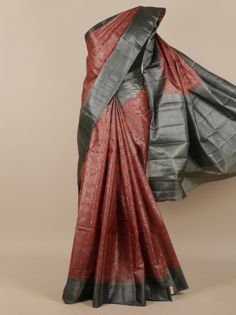 

Pothys Rust Brown & Grey Pure Silk Tussar Saree
