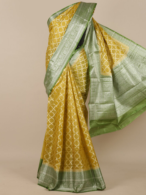 

Pothys Yellow & Green Zari Pure Silk Tussar Saree