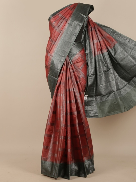 

Pothys Maroon & Grey Geometric Zari Woven Design Pure Silk Tussar Saree