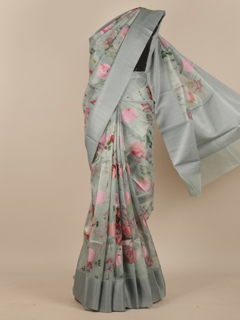 

Pothys Grey & Pink Floral Pure Silk Saree