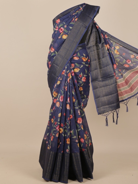 

Pothys Blue Floral Printed Phulkari Pure Silk Saree
