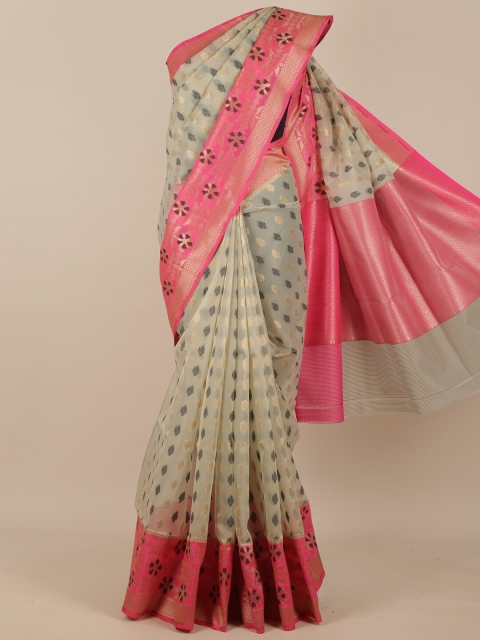 

Pothys Cream-Coloured & Pink Woven Design Pure Silk Saree