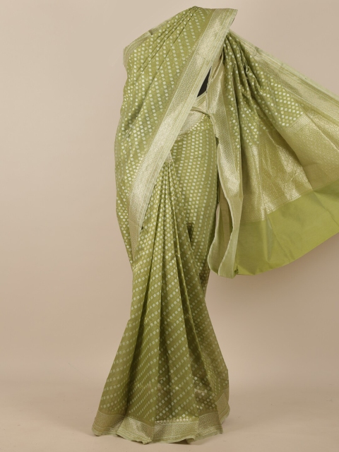 

Pothys Olive Green & Gold-Toned Ethnic Motifs Zari Pure Silk Saree