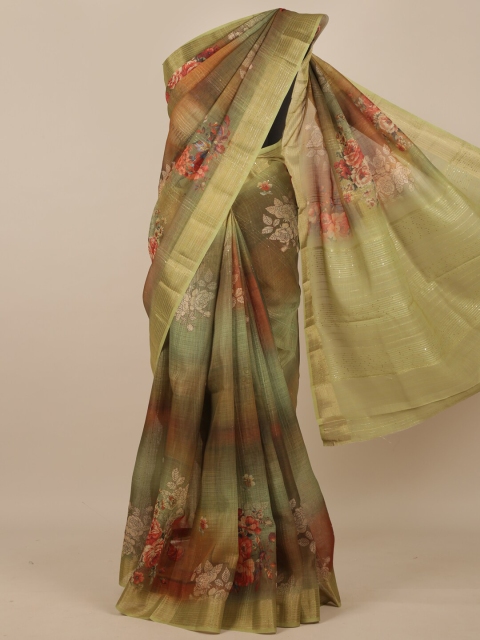 

Pothys Green & Red Floral Printed Phulkari Pure Silk Saree