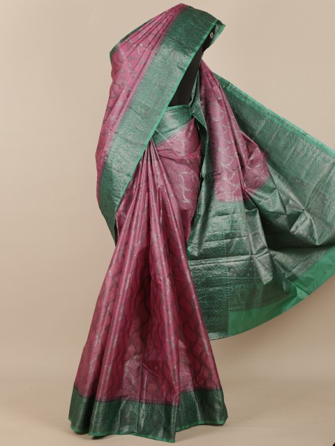

Pothys Pink & Green Pure Silk Tussar Saree