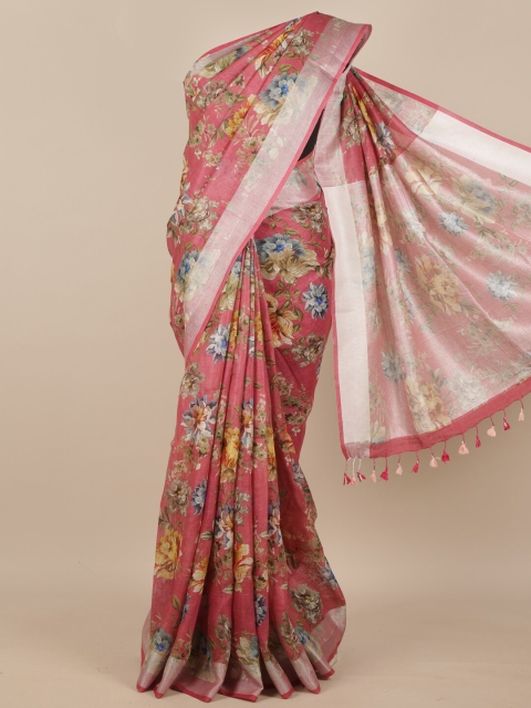 

Pothys Magenta & Blue Floral Pure Silk Tussar Saree