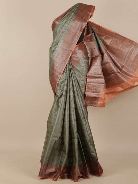 

Pothys Green & Rust Ethnic Motifs Zari Pure Silk Tussar Saree