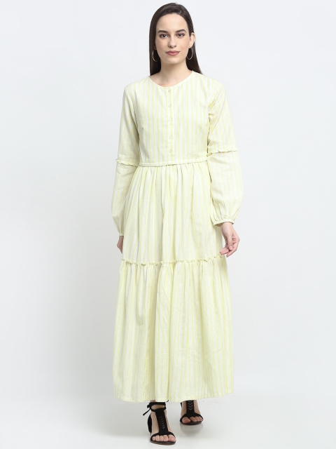

THE UKKIYO LIFE Women Yellow & White Striped Cotton Maxi Dress