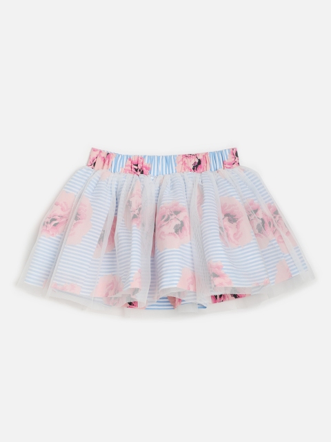 

One Friday Girls Blue & White Striped Flared Mini Skirt