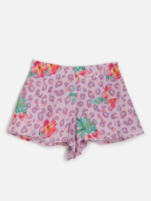 

One Friday Girls Pink Floral Printed Mid-Rise Regular Shorts