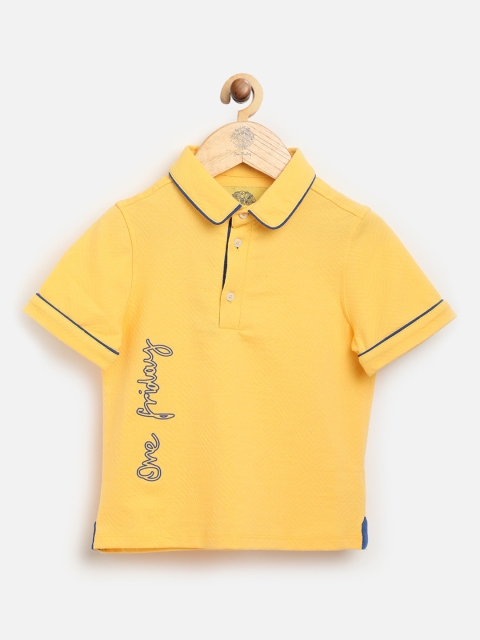 

One Friday Boys Mustard & Blue Regular Fit Typography Printed Casual Shirt