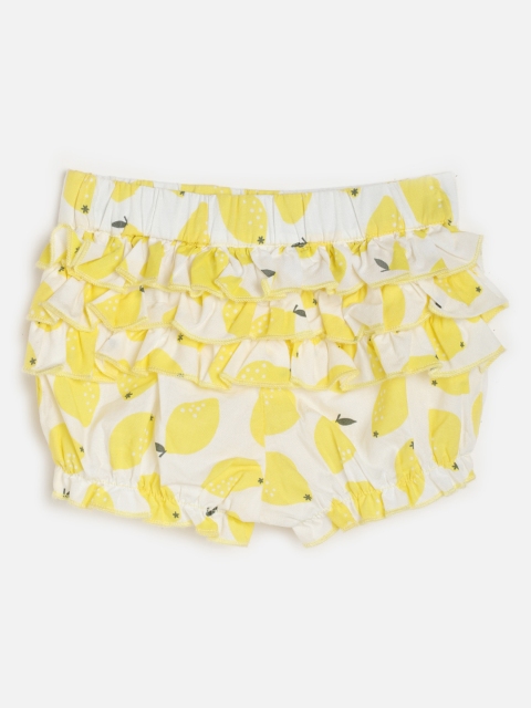 

One Friday Girls Yellow Printed Mid-Rise Regular Shorts