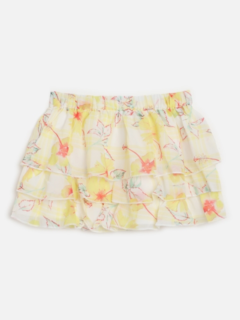 

One Friday Girls Yellow & Red Floral Printed Tiered Skirt