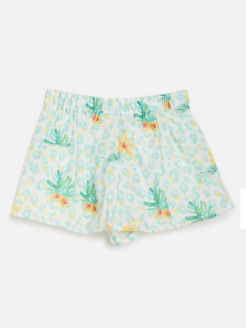 

One Friday Girls Off White Floral Printed Mid-Rise Regular Shorts