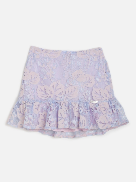 

One Friday Girls Lavender-Coloured & Pink Self-Design Peplum Skirt