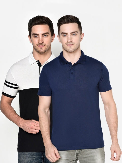 

ELEGANCE Men Pack Of 2 Polo Collar T-shirt, Navy blue