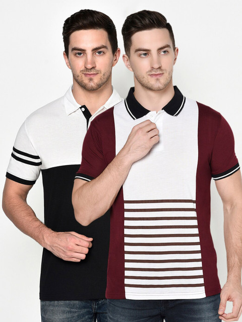 

ELEGANCE Men Pack Of 2 Polo Collar T-shirts, Multi