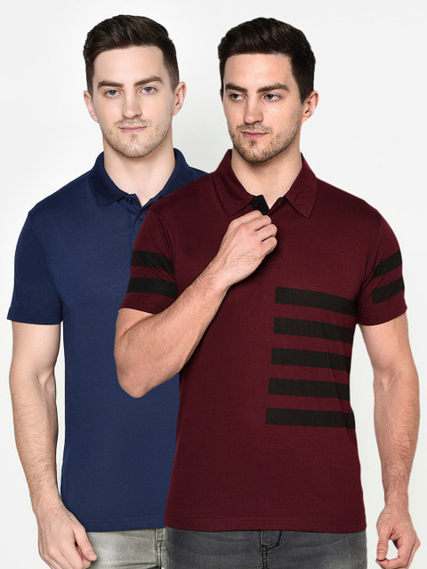

ELEGANCE Men Navy Blue & Maroon Pack Of 2 Polo Collar T-shirt