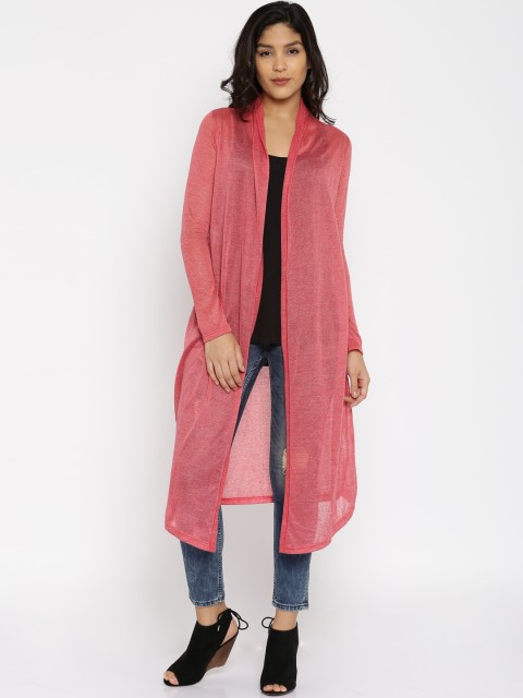 

AND Women Red Solid Open Front Longline Shrug