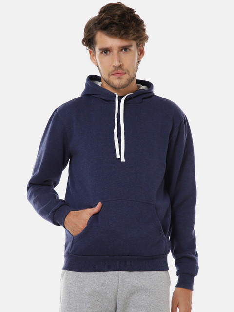

Campus Sutra Men Navy Blue Pure Cotton Solid Hooded Pullover Sweatshirt