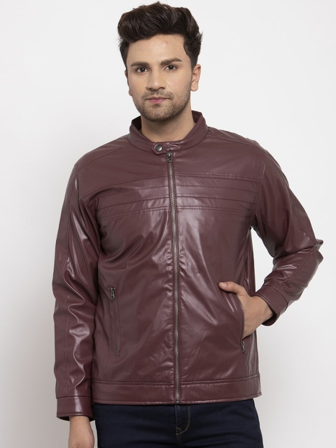 

Cantabil Men Burgundy Biker Jacket